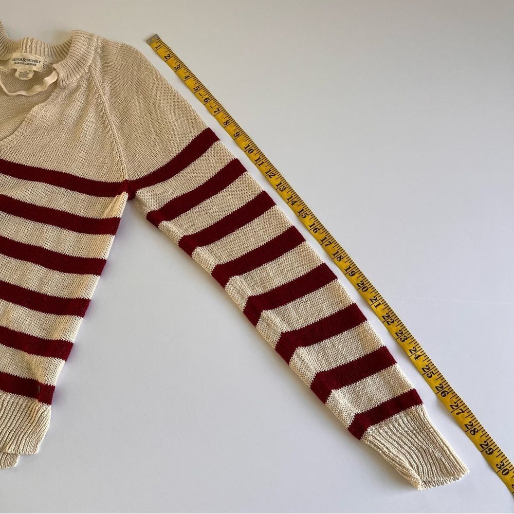Denim & Supply Ralph Lauren Sz Large Red Cream Stripe Preppy 100% Linen Sweater - Picture 7 of 9